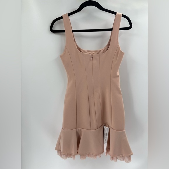 BCBGMaxAzria scoop neck fluted pink boho Polkadot wedding hem mini dress 0 NWT - Picture 6 of 16